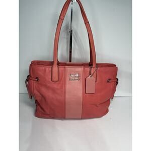 COACH 18962 Chelsea Leather Stripe Charlie Tote Bag Purse Coral Multicolor